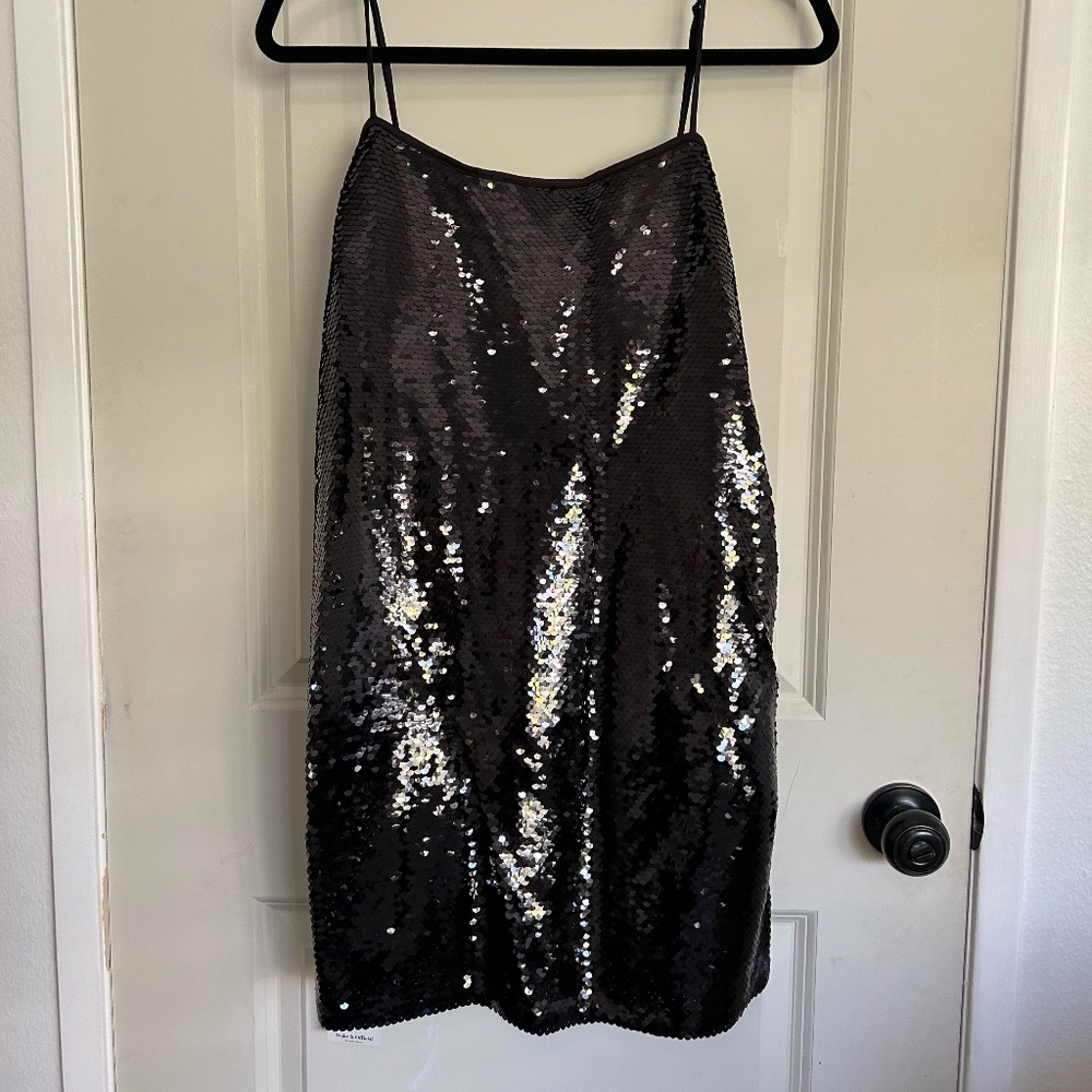 Abercrombie & Fitch | Black Sequin Midi-Dress | Sz. L Petite